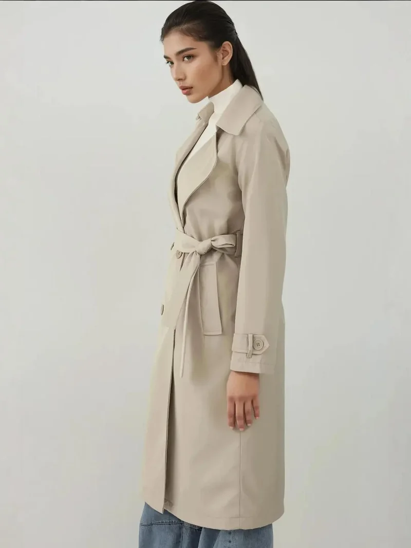 BIG DART Beige Natural BDART Belted Long Trench Coat for Women | Best Price UAE