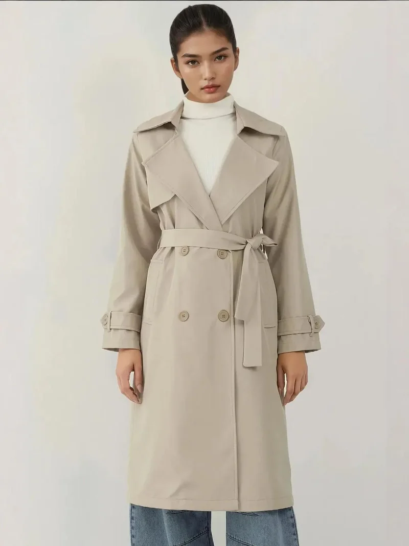 بيغ دارت بالطو ترنش مبطن بياقة مزدوجة