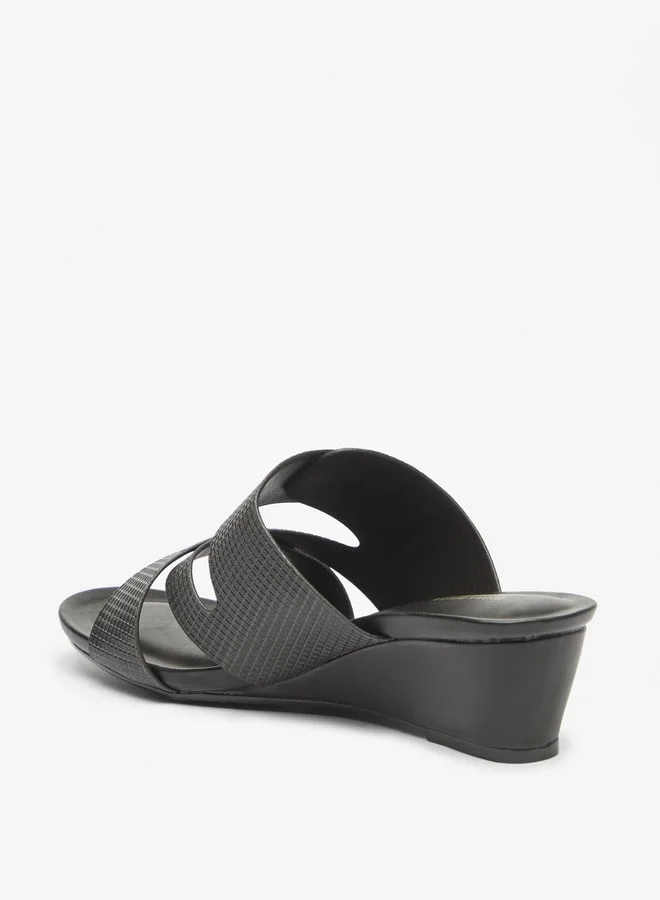 Flora Bella By Shoexpress Women's Textured Cross Strap Slide Sandals With Buckle Accent And Wedge Heels