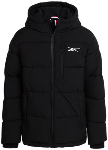 Reebok Boys Puffer Jacket - Quilted Water and Wind Resistant Boys Winter Coat - Warm Insulated Stretch Tech Jackets for Kids, Size 10-12, Black Ink - Image 1