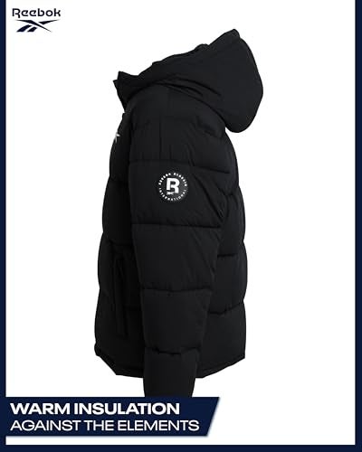 Reebok Boys Puffer Jacket - Quilted Water and Wind Resistant Boys Winter Coat - Warm Insulated Stretch Tech Jackets for Kids, Size 10-12, Black Ink - Image 5