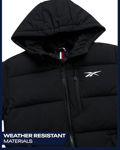 Reebok Boys Puffer Jacket - Quilted Water and Wind Resistant Boys Winter Coat - Warm Insulated Stretch Tech Jackets for Kids, Size 10-12, Black Ink - Image 4