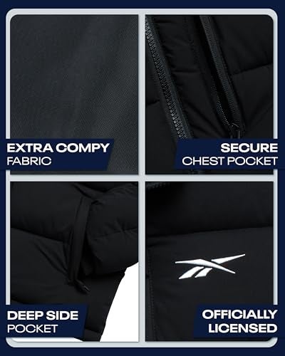 Reebok Boys Puffer Jacket - Quilted Water and Wind Resistant Boys Winter Coat - Warm Insulated Stretch Tech Jackets for Kids, Size 10-12, Black Ink - Image 3