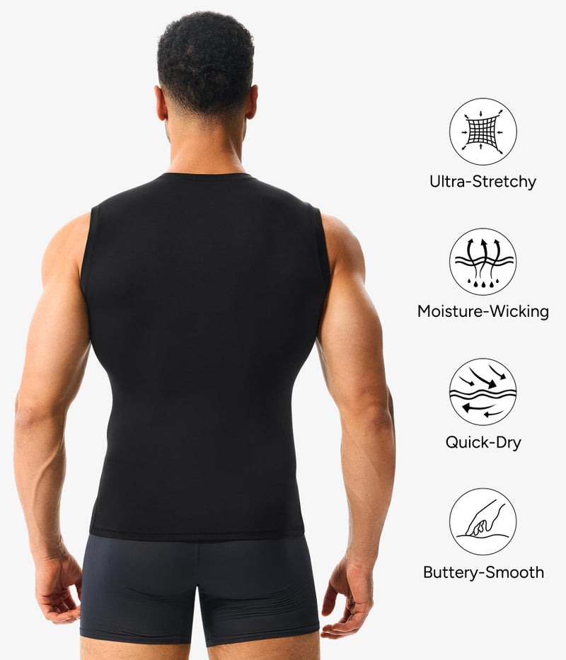 Nebility Mens Compression Shirt Slimming Workout Tank Top Quick Dry Athletic Sleeveless Tummy Undershirt Body Shaper - Black,Large - Image 5