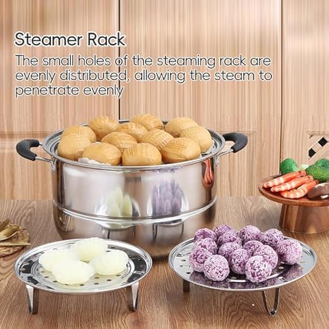 nalaina Steamer Rack Stainless Steel Round Steaming Rack Steam Tray With Removable Legs For Veggie Fish Seafood Cooking Expandable To Fit Various Steamer Cookware MultiFunctional Steamer Basket - Image 3