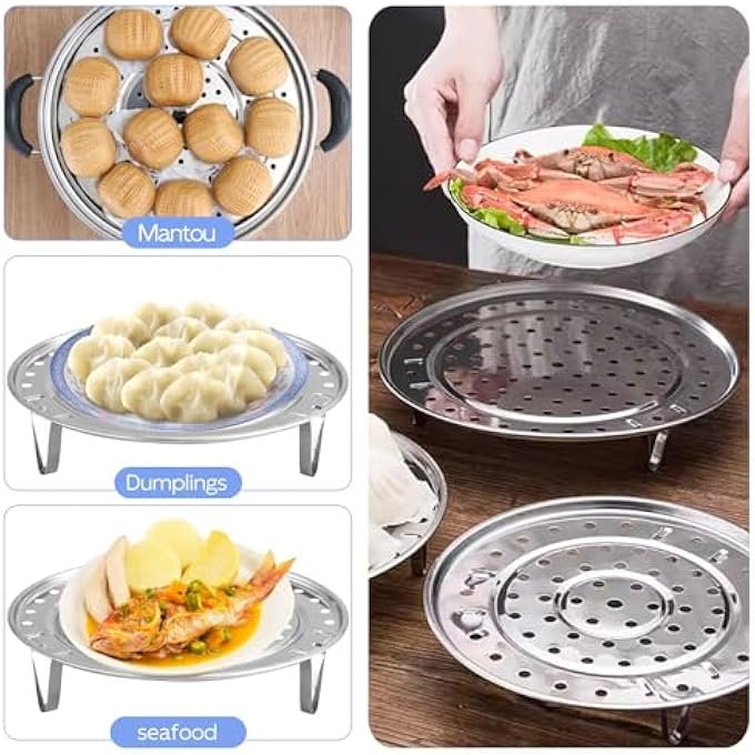 nalaina Steamer Rack Stainless Steel Round Steaming Rack Steam Tray With Removable Legs For Veggie Fish Seafood Cooking Expandable To Fit Various Steamer Cookware MultiFunctional Steamer Basket - Image 4