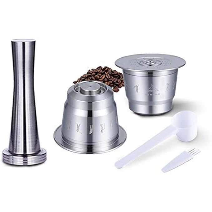 U-HOOME Reusable Stainless Steel Coffee Capsules Tamper Kit  Compatible For Nespresso Refillable Espresso Capsule Pod For Homes Cafes Bars Offices Teahouses 1 Coffee Capsule 1 Tamper - Image 1