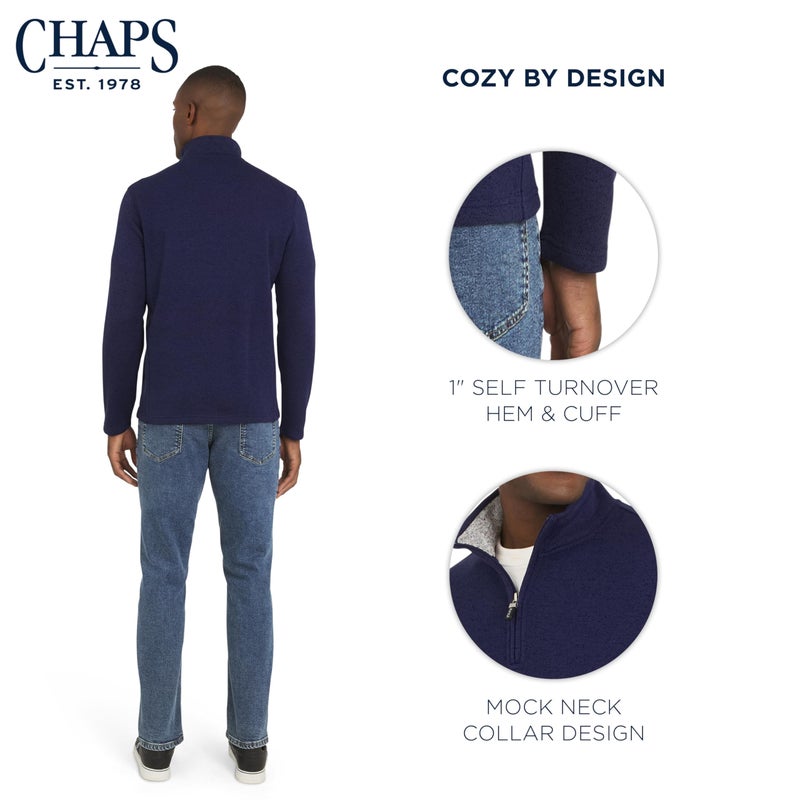 Chaps Men's Regular Fit Long Sleeve Midweight Quarter Zip Fleece Pullover Sweater, Mountain Blue, Small - Image 4