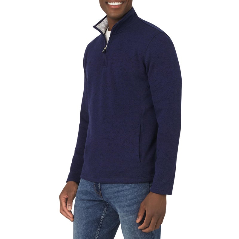Chaps Men's Regular Fit Long Sleeve Midweight Quarter Zip Fleece Pullover Sweater, Mountain Blue, Small - Image 1