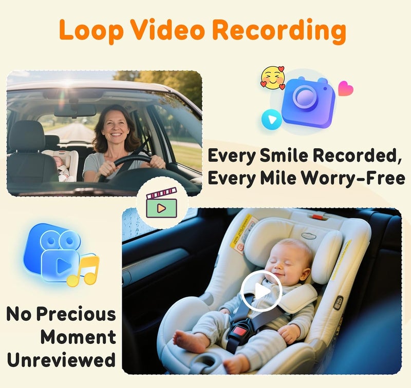 Yakry Baby Car Camera 7Inch  3X Zoom Recording Touchscreen 1080P HD Easy to Install 150 Wide Angle Rear Facing Backseat Camera 940nm Night Vision for Infant - Image 3