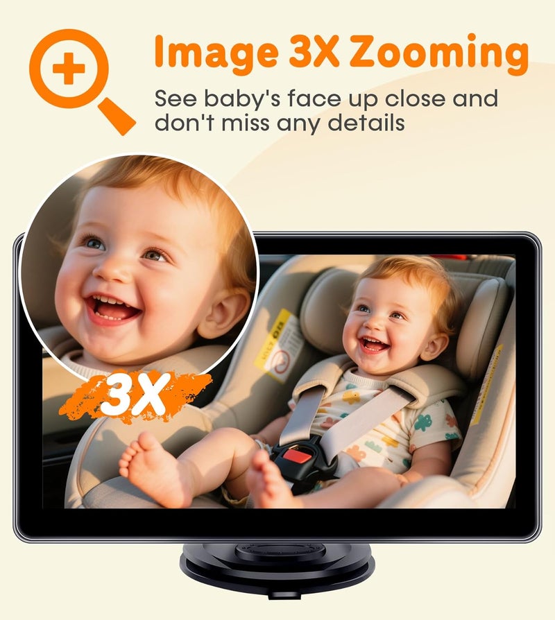 Yakry Baby Car Camera 7Inch  3X Zoom Recording Touchscreen 1080P HD Easy to Install 150 Wide Angle Rear Facing Backseat Camera 940nm Night Vision for Infant - Image 2