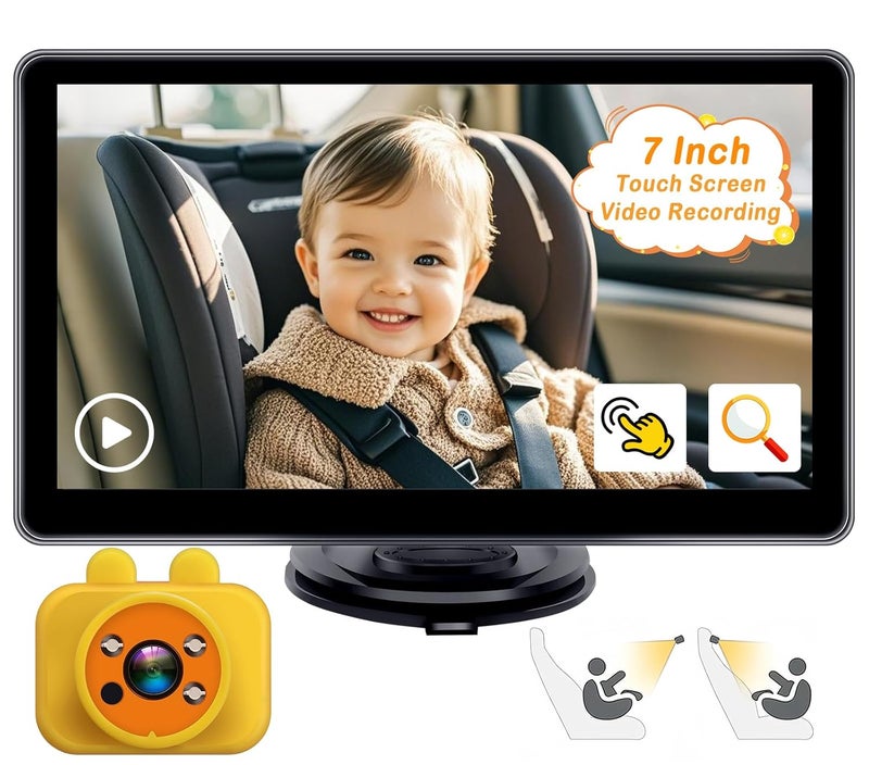 Yakry Baby Car Camera 7Inch  3X Zoom Recording Touchscreen 1080P HD Easy to Install 150 Wide Angle Rear Facing Backseat Camera 940nm Night Vision for Infant - Image 1