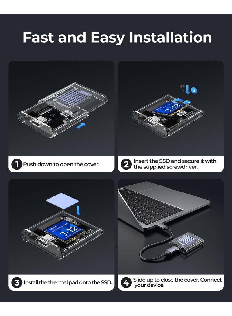 حافظة SSD NVMe M.2 2230 شفافة، محول USB C 3.2 Gen2 بسرعة 10Gbps لـ iPhone 15 Pro Max ProRes، يمنع فقدان بيانات الكتابة، قارئ M.2 يدعم UASP وTrim، يدعم M-Key (B+M Key) - TC20