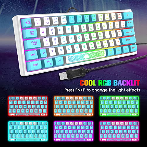 XINMENG 60% Gaming Keyboard and Mouse Combo Samll Mini RGB Backlight Mechanical Feeling and Mechanical RGB 6400 DPI Honeycomb Optical Mouse,Gaming Mouse pad for Gamers and Typists (White & Blue) - Image 2