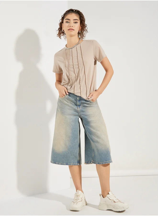 ستايلي Styli Regular Fit Pintuck Detail T-Shirt