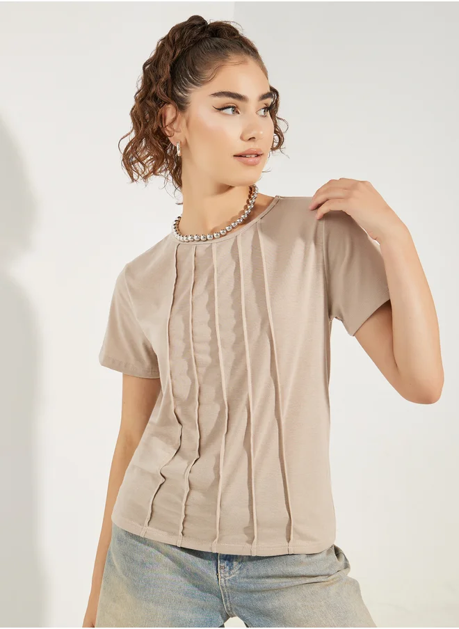 ستايلي Styli Regular Fit Pintuck Detail T-Shirt