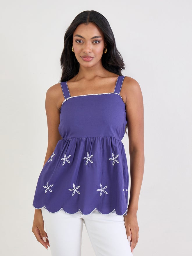 Styli Blue Sleeveless Embroidered Cami Top - Image 3