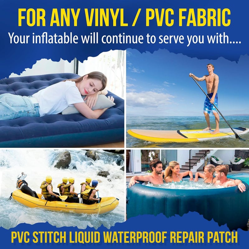 PVC Stitch لاصق سائل - مجموعة لاصق مرتبة هوائية ثقيلة، لاصق قابل للنفخ لـ PVC و PU، قوارب قابلة للنفخ، زوارق، كاياك، SUP، أحواض ساخنة، أسرّة مائية، منازل قفز. مقاوم للماء، جفاف خلال 3 ساعات، 20 مل - Image 5