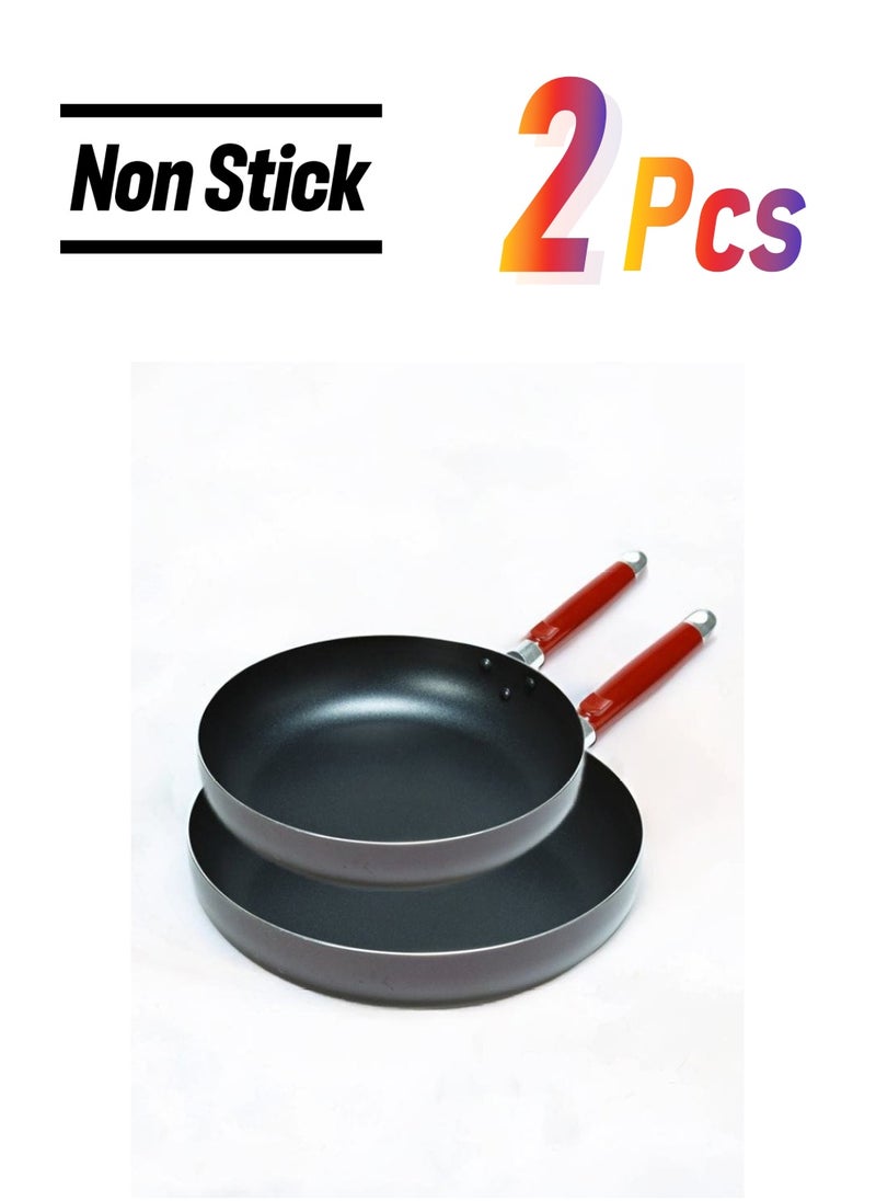 Badraig - 2-Piece Non-Stick Frying Pan Set Black/Red Big Frying Pan (26), Medium Frying Pan (22) - Image 1