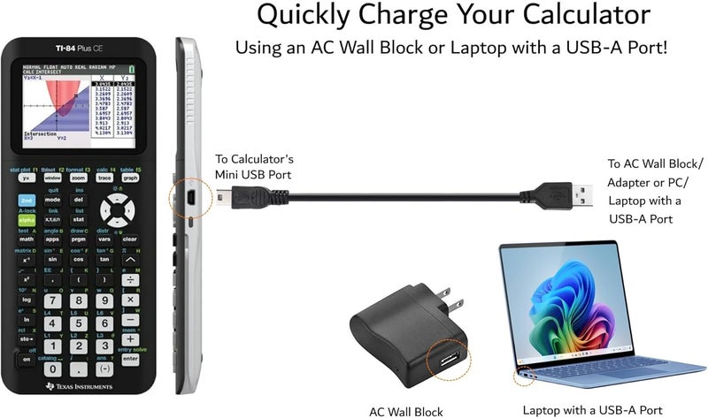 كابل USB للطاقة والبيانات من لحاسبات تيكساس إنسترومنتس الرسومية، أسود - Image 3