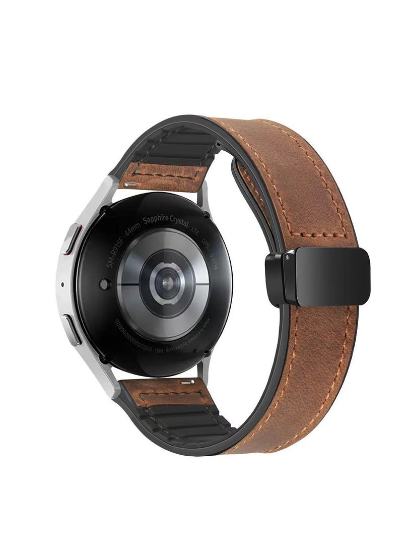 22mm Leather Strap, With Magnetic Buckle Design, Compatible With Huawei Gt3/4 46mm, Gt3 Pro, Huawei Watch 3, Gt2e, Gt2 Pro, Gt2 42/46mm, As Well As Samsung Galaxy Watch 3 45mm/Gear S3 (Dark Brown). - Image 1