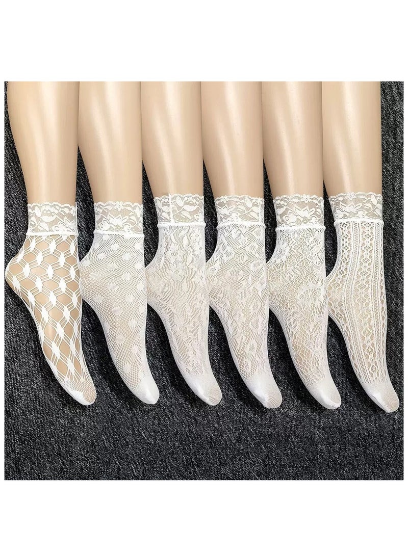 YANCI 6 pairs of Lace women's ankle socks - women's fishnet ankle socks - thin breathable lace socks - mid leg mesh socks - ins lace boat socks - Image 1