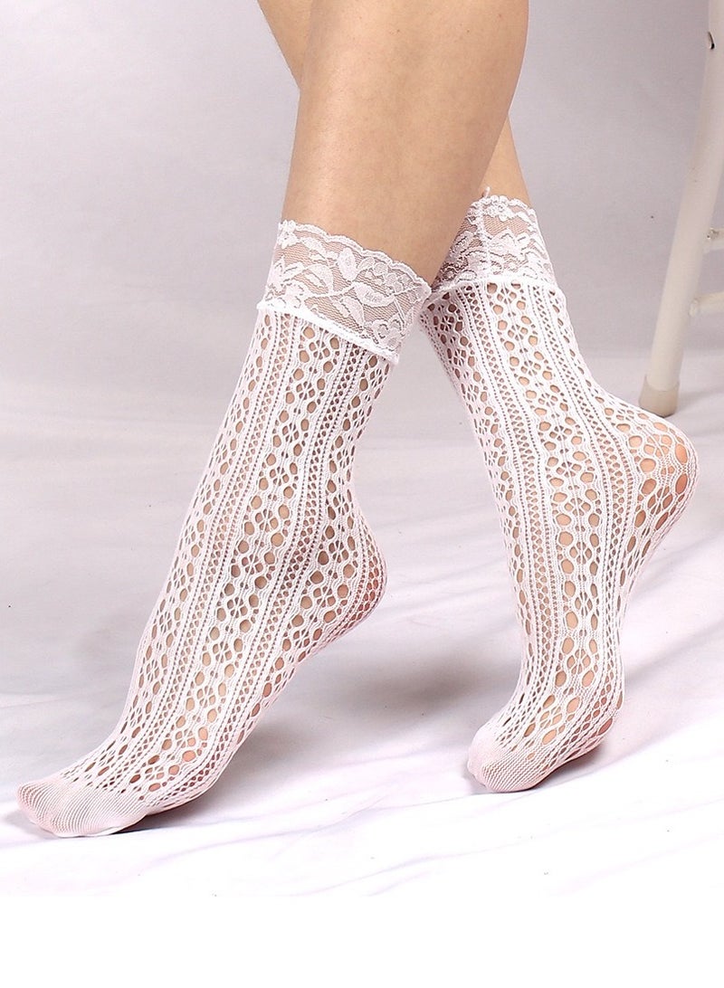 YANCI 6 pairs of Lace women's ankle socks - women's fishnet ankle socks - thin breathable lace socks - mid leg mesh socks - ins lace boat socks - Image 4
