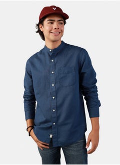 AE Band Collar Linen Button-Up Shirt