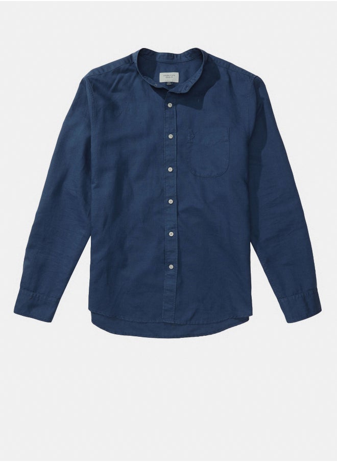 American Eagle - AE Band Collar Linen Button-Up Shirt - Image 1