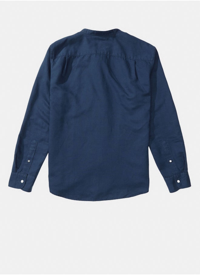 American Eagle - AE Band Collar Linen Button-Up Shirt - Image 1