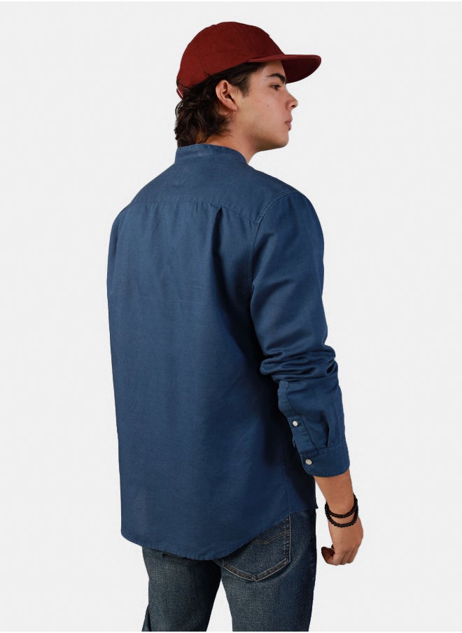 American Eagle - AE Band Collar Linen Button-Up Shirt - Image 1