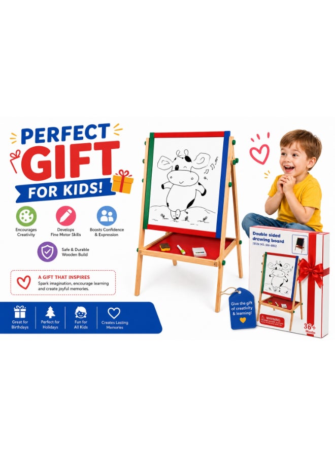 Toyland Kids Double-Sided Wooden Easel Drawing Board – Magnetic Whiteboard & Chalkboard with Accessories - Image 4