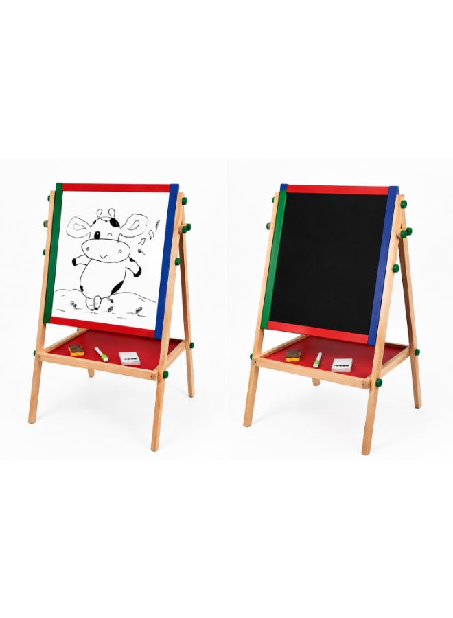 Toyland Kids Double-Sided Wooden Easel Drawing Board – Magnetic Whiteboard & Chalkboard with Accessories - Image 3