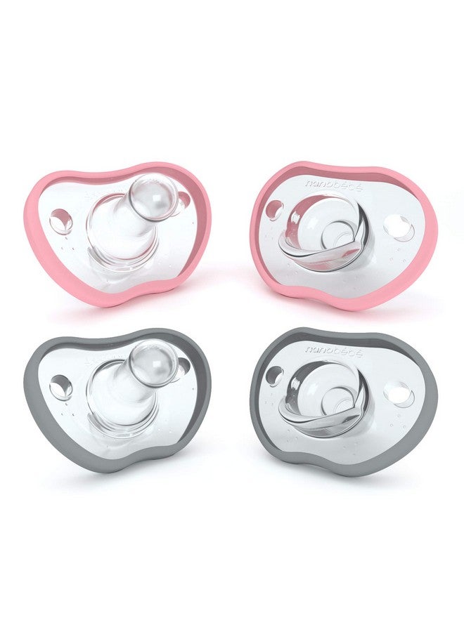 NANOBÉBÉ Nanobebe Baby Pacifiers 0-3 Month - Orthodontic, Curves Comfortably with Face Contour, Award Winning for Breastfeeding Babies, 100% Silicone, Baby Registry Gift 4pk,Pink/Grey - Image 1
