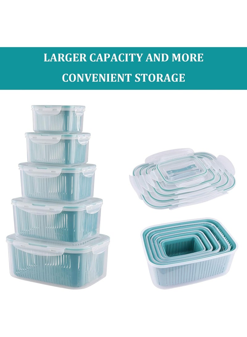 كيتشينو علب لتخزين الطعام للثلاجة من البلاستيك حافظة للمواد الغذائية قابلة للتكديس مكونة 5 قطع لتنظيم الثلاجة مع سلال تصريف للفواكه والخضروات وسلطة الفواكه - Image 3