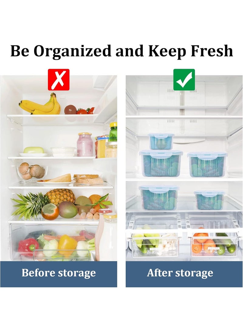 كيتشينو علب لتخزين الطعام للثلاجة من البلاستيك حافظة للمواد الغذائية قابلة للتكديس مكونة 5 قطع لتنظيم الثلاجة مع سلال تصريف للفواكه والخضروات وسلطة الفواكه - Image 5