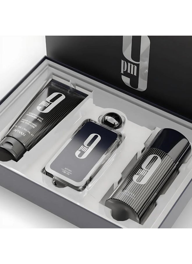 Afnan - Gift Set 9 Pm Eau De Parfum 100 Ml + Deodorant 150 Ml + Shower Gel 150 Ml, Perfume Gift Set For Men - Image 1