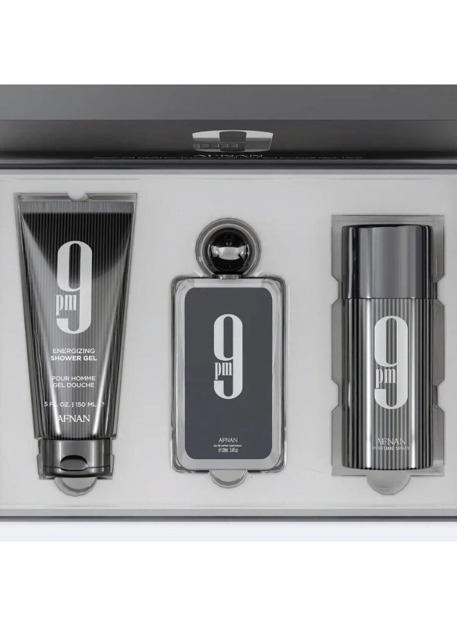 Afnan - Gift Set 9 Pm Eau De Parfum 100 Ml + Deodorant 150 Ml + Shower Gel 150 Ml, Perfume Gift Set For Men - Image 1