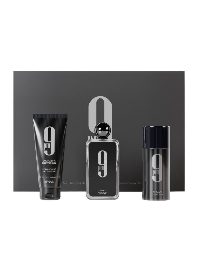 Afnan - Gift Set 9 Pm Eau De Parfum 100 Ml + Deodorant 150 Ml + Shower Gel 150 Ml, Perfume Gift Set For Men - Image 1