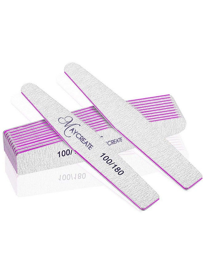 MAYCREATE® 10PCS Nail Files, Professional Nail Filer and Buffer, Curved Fingernail Files, 100/180 Grit with 240 Grit for Smooth Finishing, Sponge and PP Board for Home and Salon Use (Pink) - Image 1