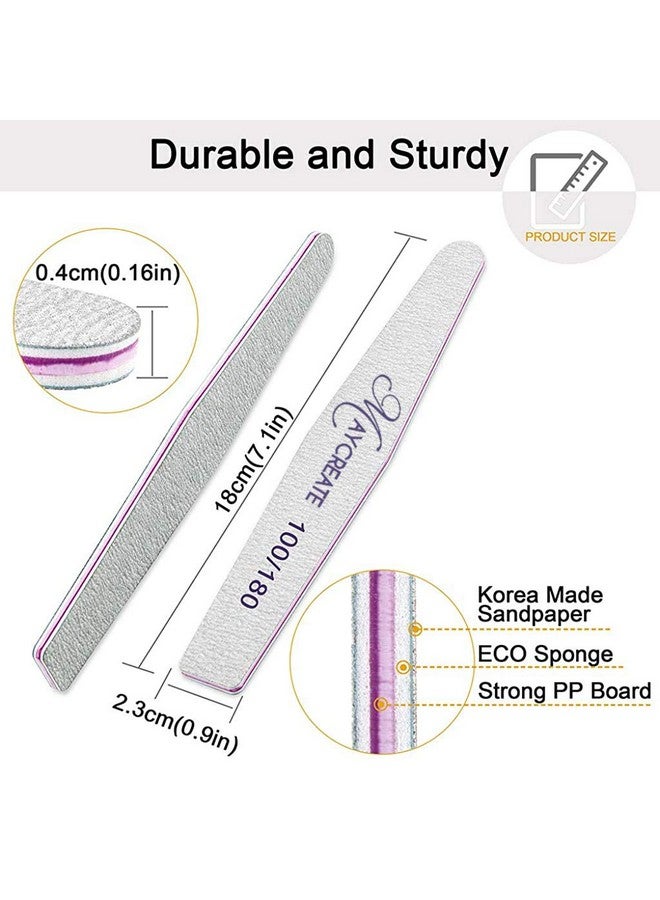 MAYCREATE® 10PCS Nail Files, Professional Nail Filer and Buffer, Curved Fingernail Files, 100/180 Grit with 240 Grit for Smooth Finishing, Sponge and PP Board for Home and Salon Use (Pink) - Image 2