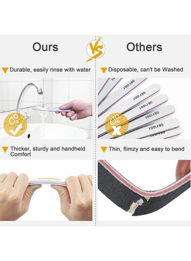 MAYCREATE® 10PCS Nail Files, Professional Nail Filer and Buffer, Curved Fingernail Files, 100/180 Grit with 240 Grit for Smooth Finishing, Sponge and PP Board for Home and Salon Use (Pink) - Image 3