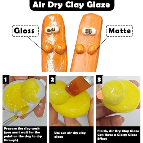 EIGTWEN 2 x 100ml Air Dry Clay Glaze and 29pcs Clay Tools Kit Gloss Airdry Varnish Protects Pottery from Surface Wear Pottery Tools Can be Used for Stippling Carving MoldingGlossMatte - Image 3