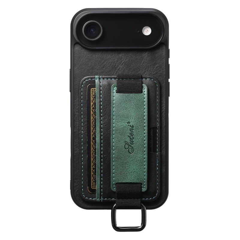 Suteni For Iphone Air H13 Card Wallet Wrist Strap Holder Pu Phone Case(Black) - Image 1