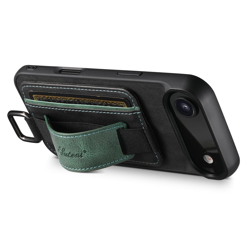 Suteni For Iphone Air H13 Card Wallet Wrist Strap Holder Pu Phone Case(Black) - Image 3