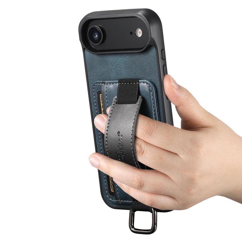 Suteni For Iphone Air H13 Card Wallet Wrist Strap Holder Pu Phone Case(Black) - Image 4