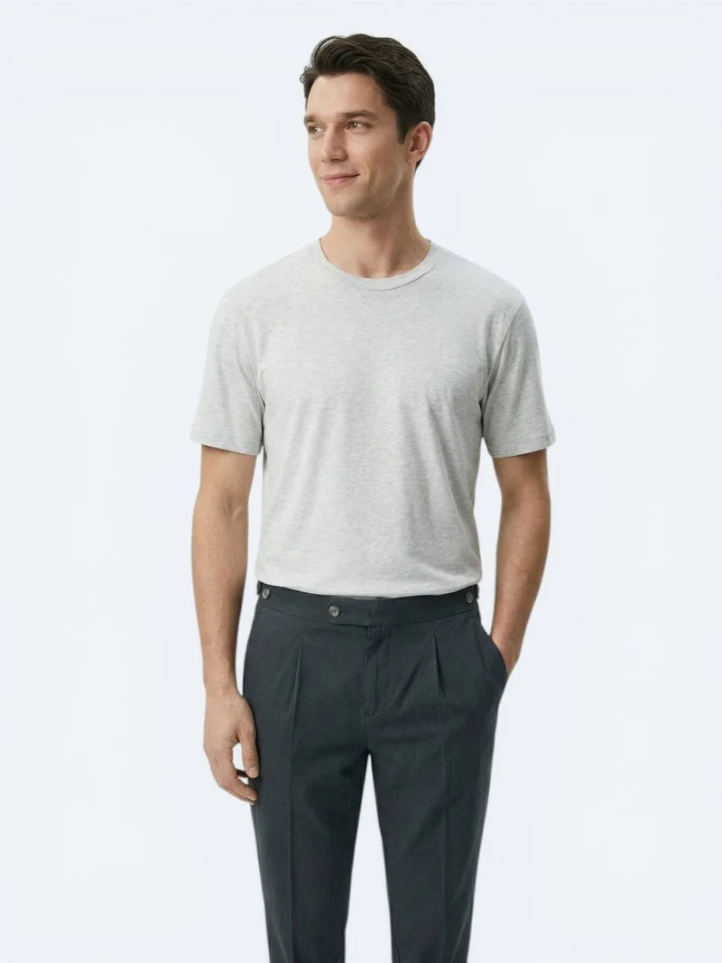 Kip Grey Plain Cotton Blended T-Shirt