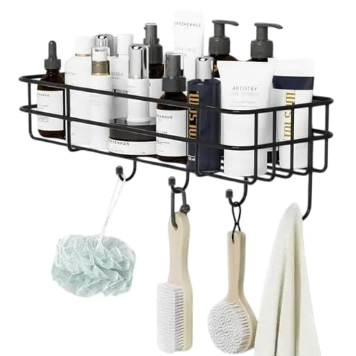 SPARSHMART Rinam Bathroom Rack - Bathroom Shelves - Kitchen Storage - Self Adhesive Bathroom Shelf and Shampoo Holder with 4 Hook Adhesive Shower Caddy Metal Shelf  - Image 1