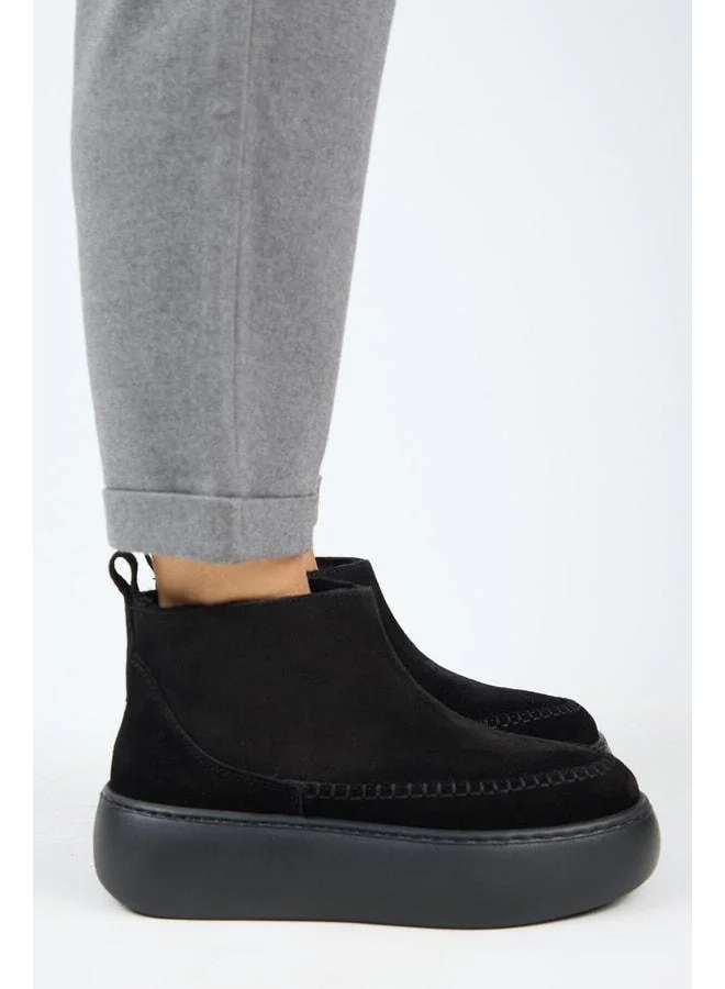 (Carolina) Women's Real Leather Lined Fur Mini Black Boot.
