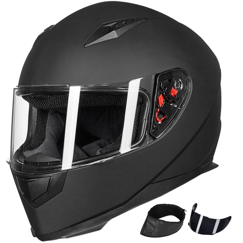 ILM Full Face Motorcycle Street Bike Helmet with Removable Winter Neck Scarf 2 Visors DOT ModelJK313 S Matte Black